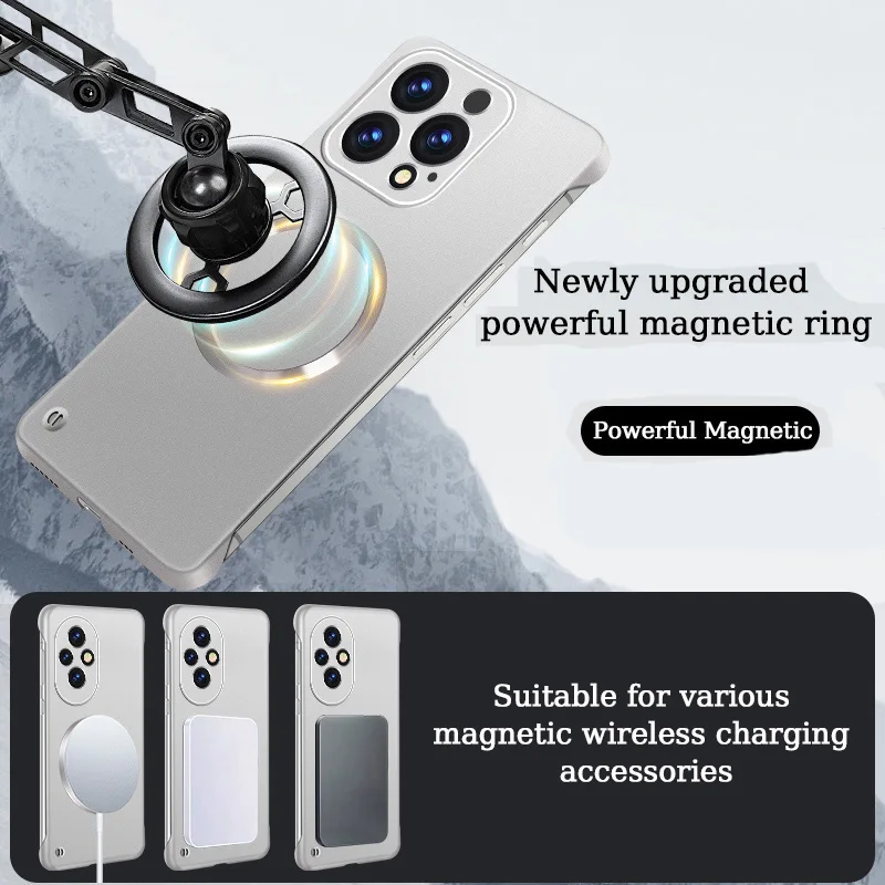 Funda ultrafina y delgada con pintura metálica sin marco para iPhone 16 15 Pro Max 16Pro 15Pro Plus, carcasa dura con carga inalámbrica magnética - imagen 3