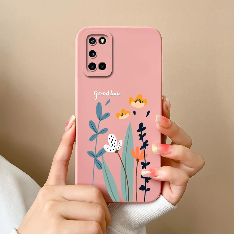 Funda para Oppo A52 A72 A92 carcasa de teléfono con flores pintadas de caramelo para Oppo A 52 A 72 A92 funda trasera de silicona líquida suave a prueba de golpes - imagen 4