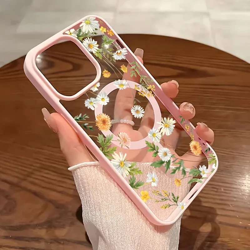 Funda de teléfono con carga inalámbrica Magsafe, pequeña y fresca, Floral, para iPhone 17 16 15 14 13 12 11 Pro Max Plus Air 16E, funda magnética