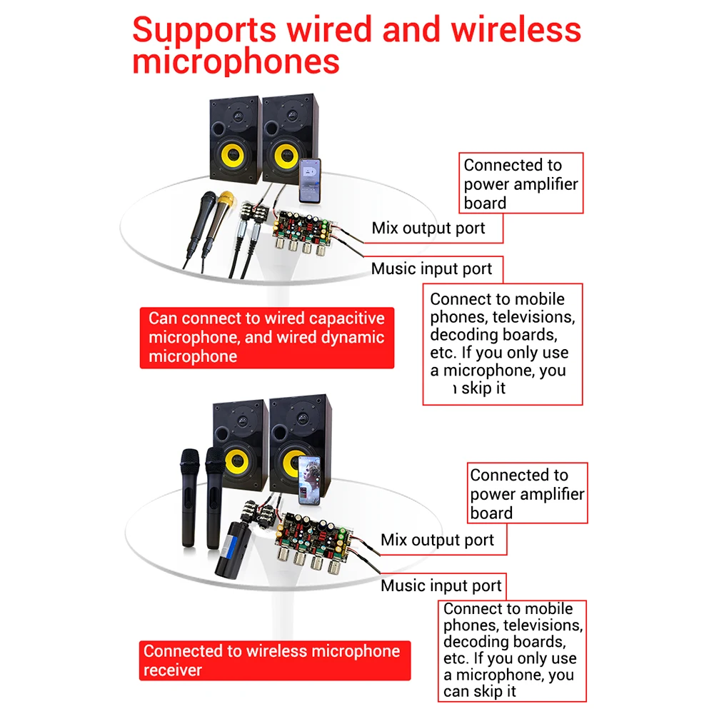 Tablero de reverberación de Karaoke, micrófono de Karaoke, tablero de efectos frontales de canto, mezcla DSP, antiaullidos, DC 8-26V - imagen 4