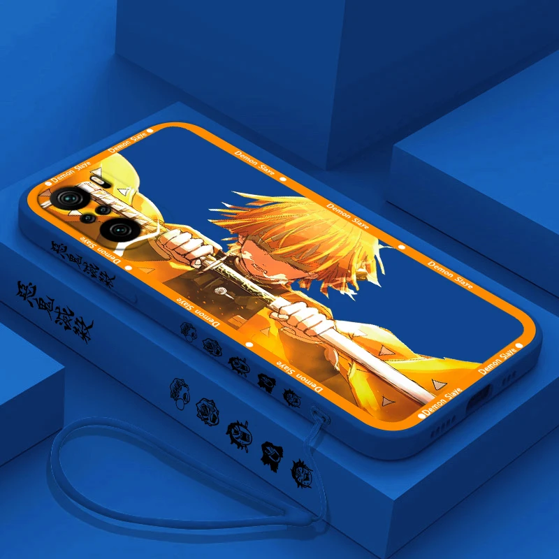 Tanjiro Anime Demon Slayer para Xiaomi Redmi Note 13, 12, 12Pro, 11, 11S, 11T, 10S, 10 Pro Plus, 5G, funda de teléfono líquida con cuerda izquierda - imagen 4