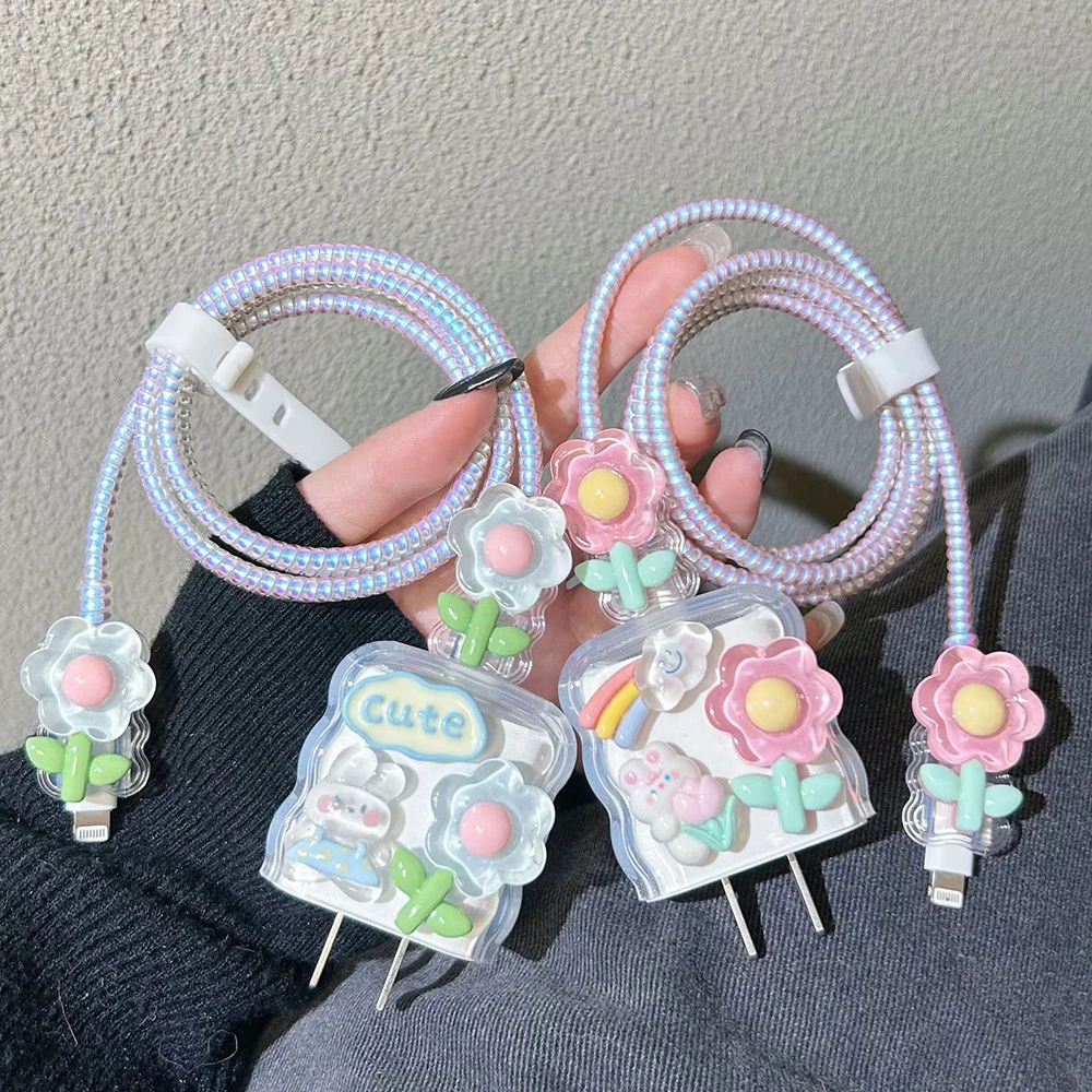 Funda protectora para cargador de IPhone, carcasa bonita a prueba de arañazos, cordón de datos, Protector para IPhone 15, 18W, 20W - imagen 2