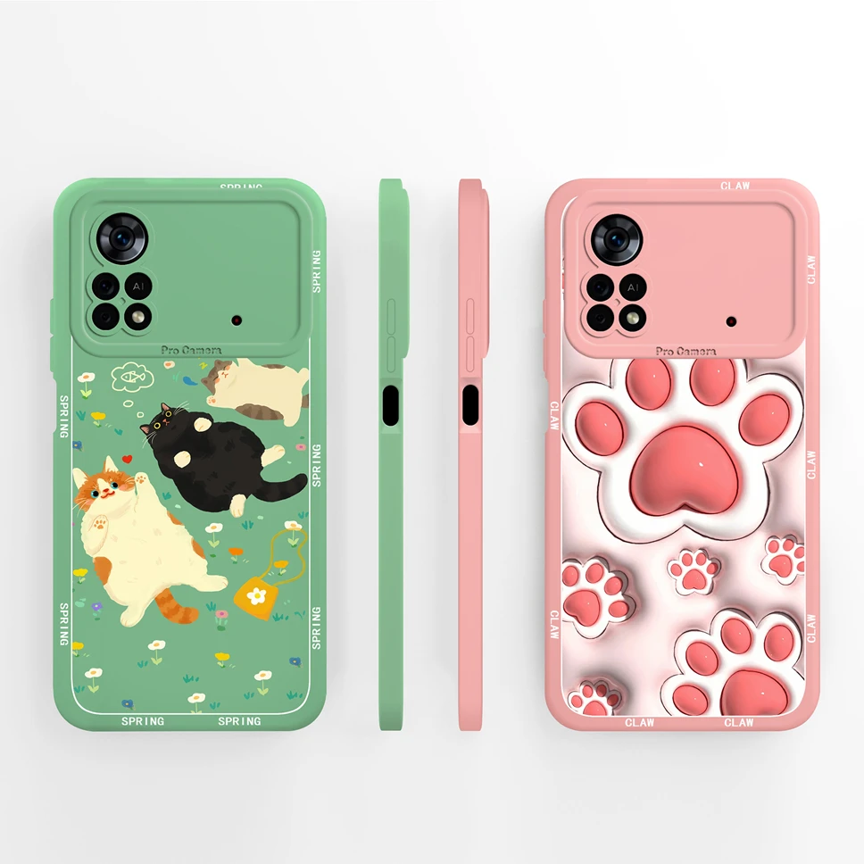 Funda de teléfono para Xiaomi Poco X4 Pro X4 GT, encantadores patrones de flores de gato, parachoques de silicona líquida suave para Poco X 4Pro X4GT, Funda - imagen 3