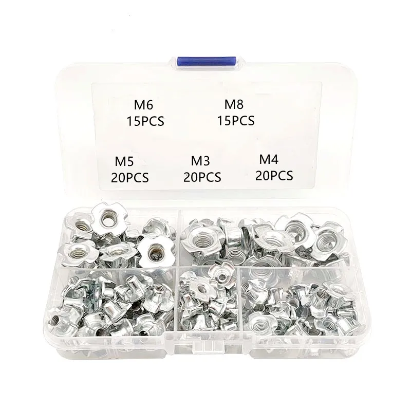 Kit de tuercas de 4 garras en T para madera (90 uds, M3-M8) - imagen 2