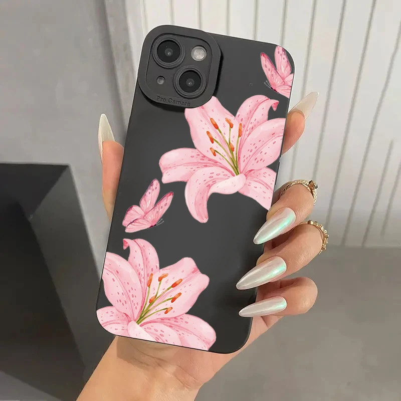 Funda de teléfono con diseño de mariposa y lirio Floral para iPhone 16 15 Pro Max 14 Pro 13 12 11 16E 7 8 Pus XR XS X SE, funda suave a prueba de golpes - imagen 2