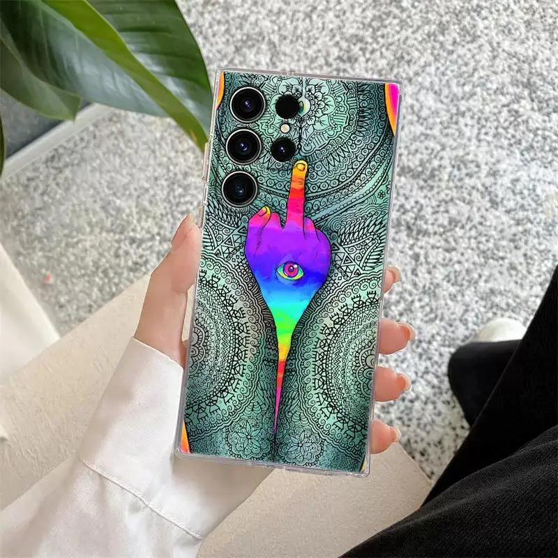 Funda de teléfono con pintura de arte psicodélico Trippy para Samsung S24 S23 Ultra S22 S20 Plus S21 FE, Funda transparente Galaxy S24Ultra - imagen 4