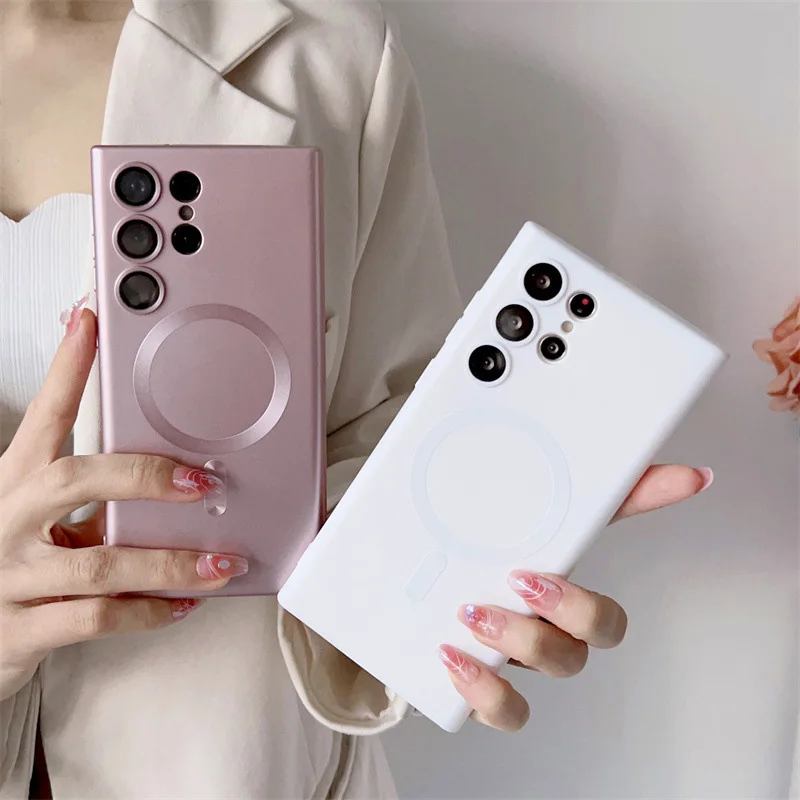 Funda magnética de pintura metálica de lujo para for Samsung Galaxy, Protector de lente, cubierta de silicona mate, for Magsafe, for Samsung Galaxy S25, S24, S23, S22, S21 Ultra Plus funda movil - imagen 3