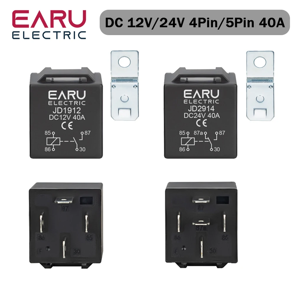 Relé de coche impermeable de 4, 5 pines, 4P, 5P, 40A, relés automotrices de larga duración, relé normalmente abierto DC 12V 24V para luz frontal, aire acondicionado