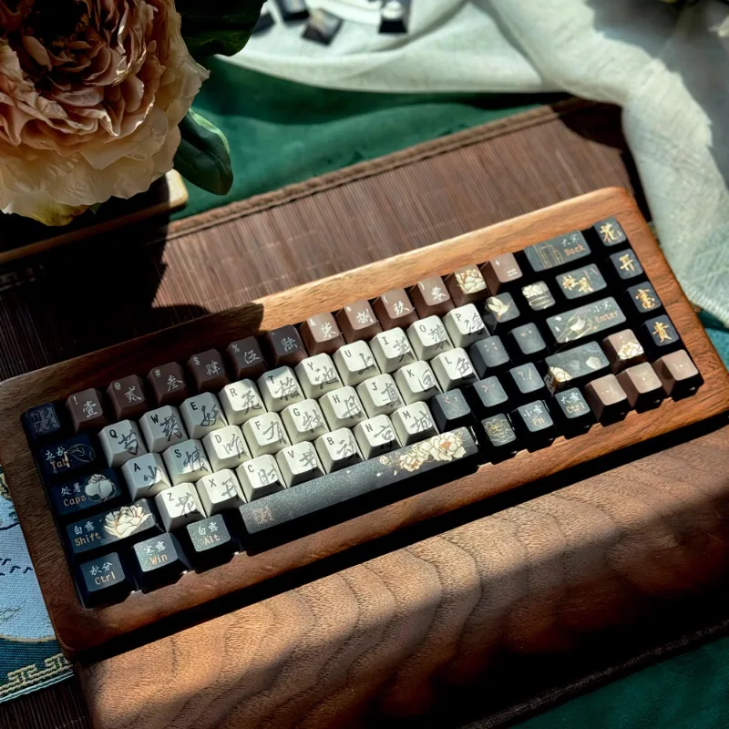 Caja de concha, tapa de tecla de peonía, personalización de perfil de cereza, tema de estilo chino, sublimación de calor de cinco lados, 140 teclas para oficina - imagen 2