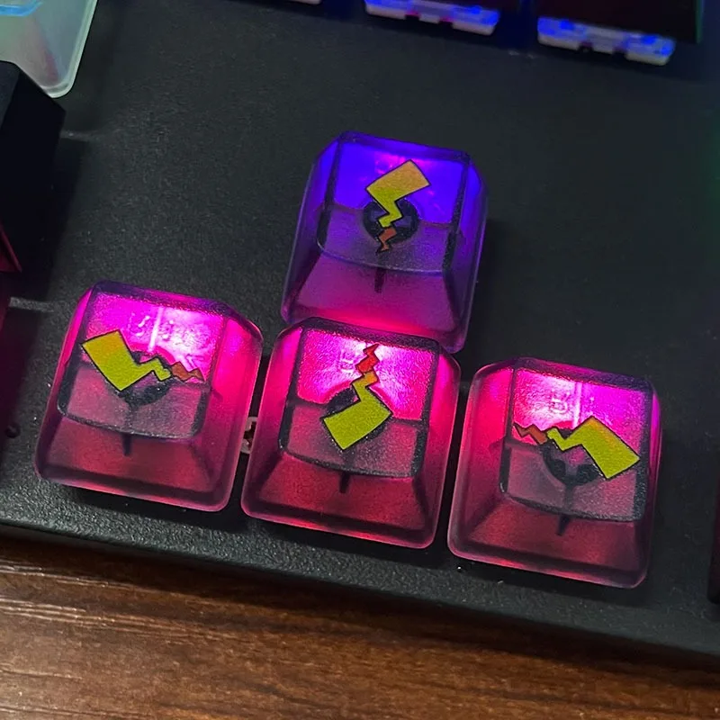 Tapa de teclado mecánico Pokémon Pikachu Tail con cuatro teclas de dirección de altura OEM, letra transparente, eje transversal cuadrado transparente - imagen 5