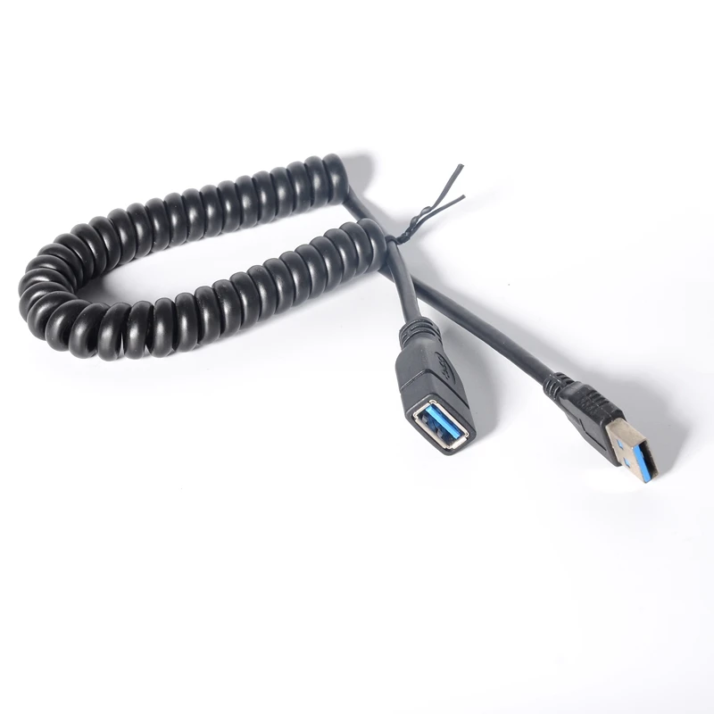 Cable de extensión en espiral USB 3,0 macho a hembra 1,5 M 5 pies Cable de datos en espiral con resorte elástico extensor USB a USB