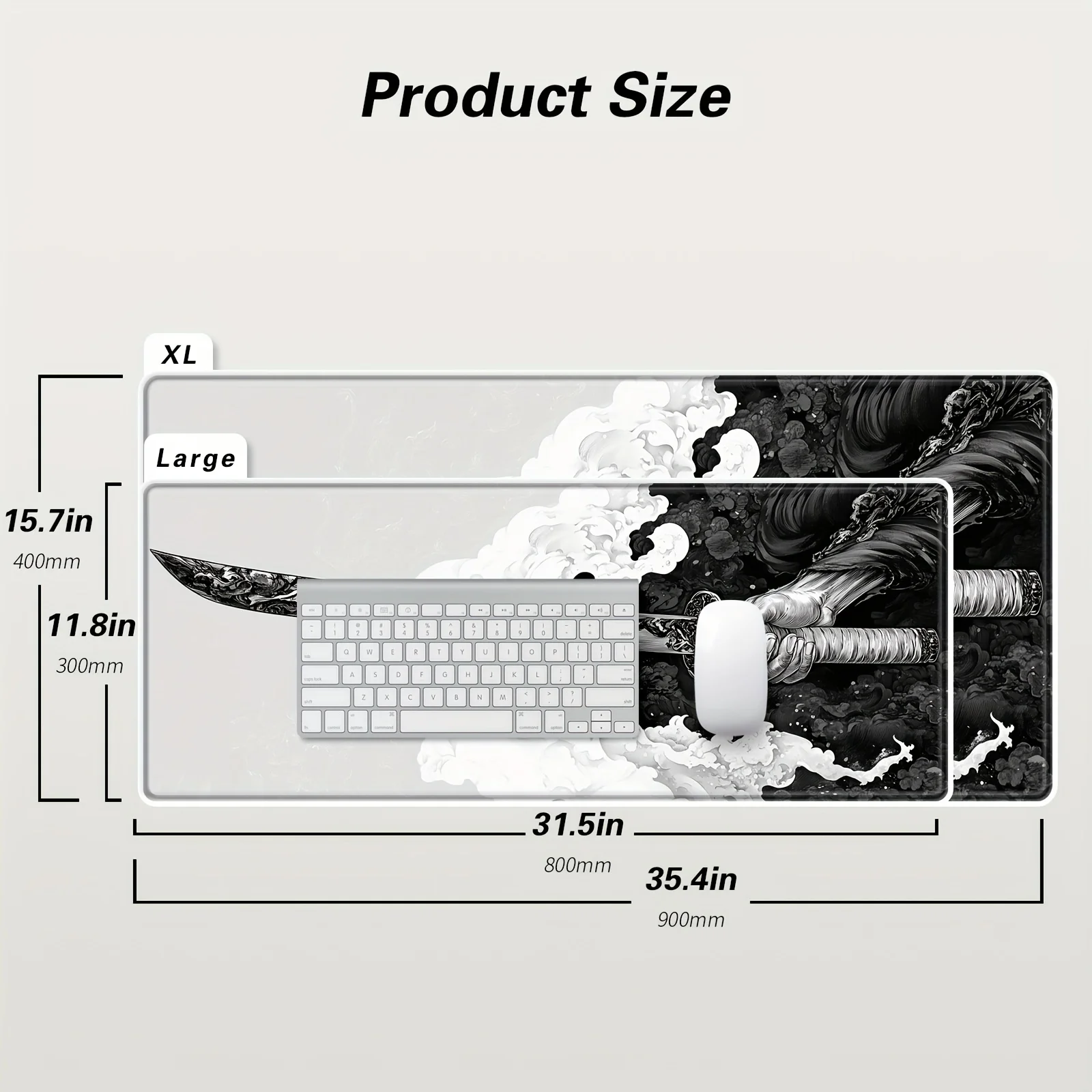 Alfombrilla de ratón para juegos extendida, 900x400x3MM, diseño de espada samurái japonesa, bordes cosidos Extra grandes, accesorios de escritorio de goma antideslizantes - imagen 5