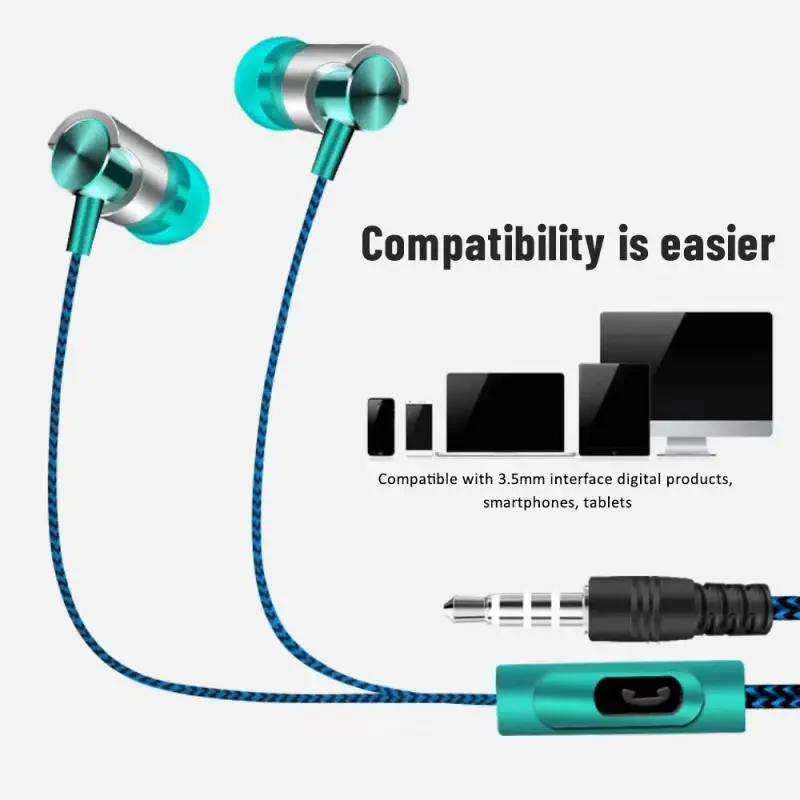 Auriculares intrauditivos universales con cable trenzado y micrófono, conector de 3,5mm, estéreo de graves, Control por cable, auriculares deportivos para teléfono inteligente - imagen 3