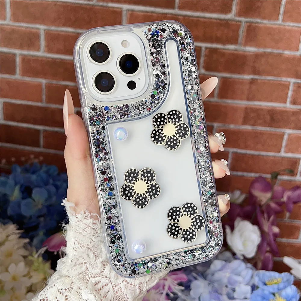 Funda de teléfono con purpurina y flor de perla 3D para Xiaomi Redmi Note 14 13 Pro 4G 5G Plus 12 11 10 11S 10S, funda de silicona suave a prueba de golpes - imagen 5