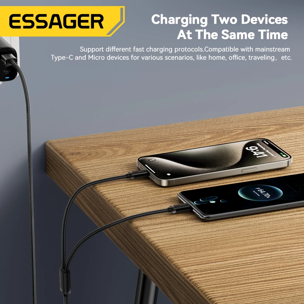 Essager 2 en 1 USB tipo C Micro Cable para Xiaomi Redmi Samsung Huawei 2A Cable de datos de carga rápida Cable cargador USB para teléfono móvil - imagen 5