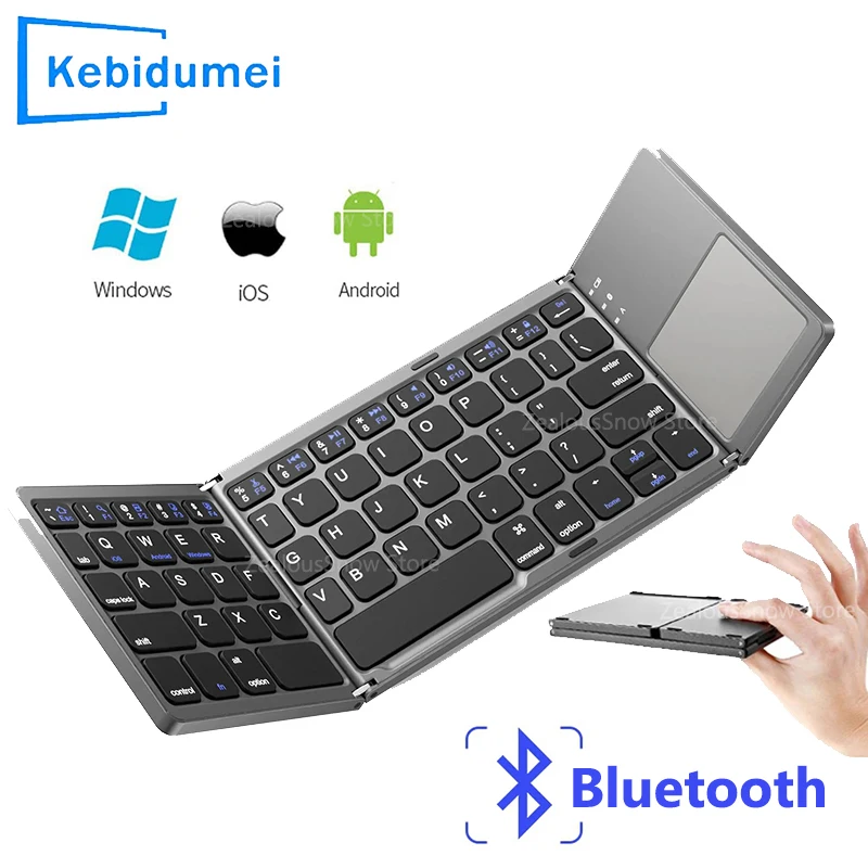 Teclado plegable Bluetooth triple con panel táctil para IOS Android Windows Office tres sistemas Mini teclado inalámbrico Universal - imagen 2