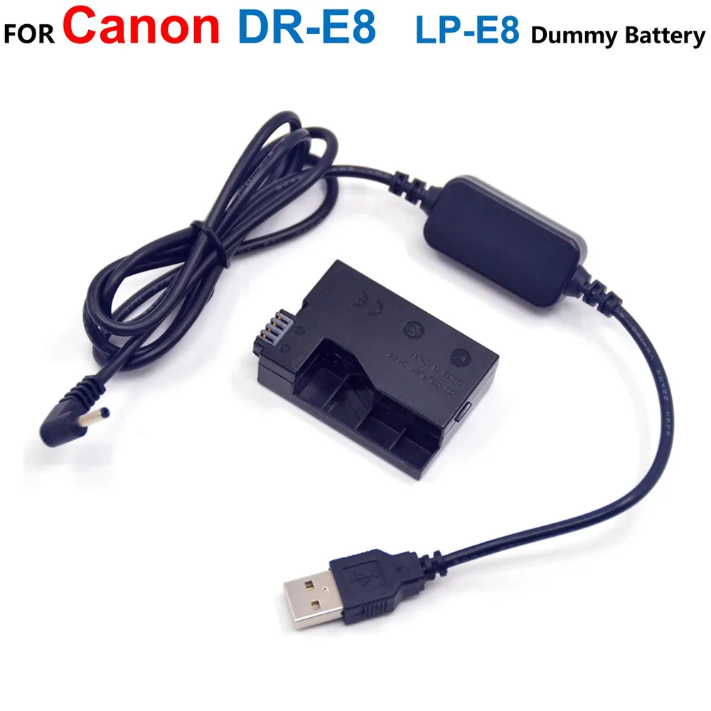 DR-E8 LP-E8 batería simulada + Cable adaptador de corriente USB de 5V para cámara Canon EOS Rebel T2i T3i T4i T5i 550D 600D 650D 700D Kiss X4 X5 X