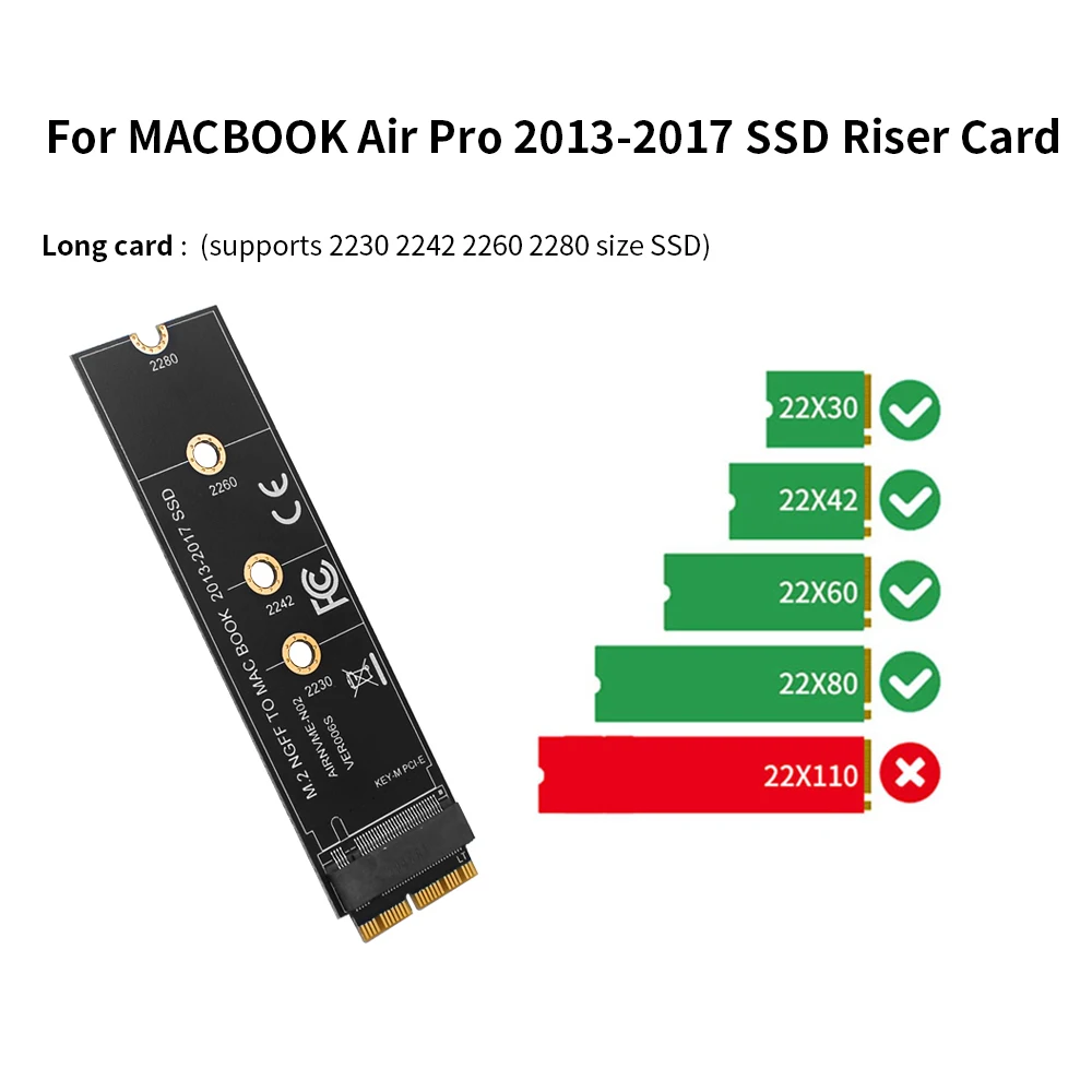 TISHRIC-Tarjeta elevadora NVME M.2 a 2013-2017 para Macbook Air Pro, SSD, M.2, KEY-M, PCI-E, compatible con 2230, 2242, 2260, 2280, 5-20 unidades - imagen 3