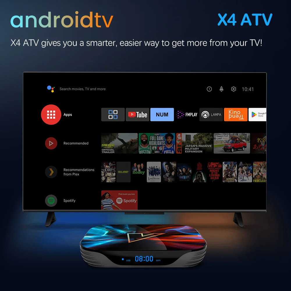 VONTAR-Dispositivo de TV inteligente X4 ATV, decodificador con Android TV 128, 4GB, 32GB, 64GB, 11,0 GB, Amlogic S905X4, compatible con 4K, AV1, 1000M, Wifi, reproductor multimedia - imagen 3