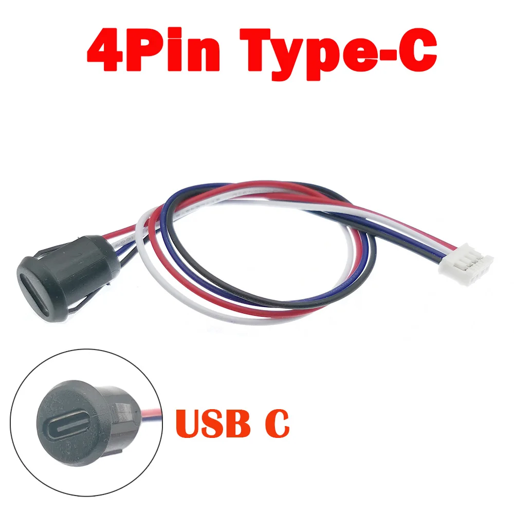 Conector de clavija de alimentación tipo USB C de 4 pines, Base hembra de compresión directa, interfaz de carga con Cable, 5 uds.