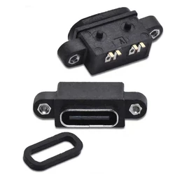 1/5/10 Uds TYPE C 4Pin puerto de enchufe USB C hembra impermeable con orificio para tornillo interfaz de carga de energía conector USB