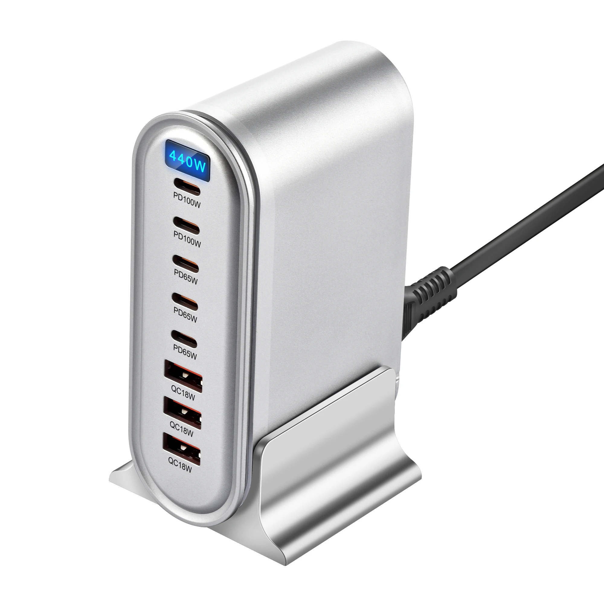 Cargador GaN PD de 440 W, estación de carga rápida USB de 8 puertos, cargador de escritorio multipuerto para iPhone 16/Pro/Max, Huawei, Samsung - imagen 5