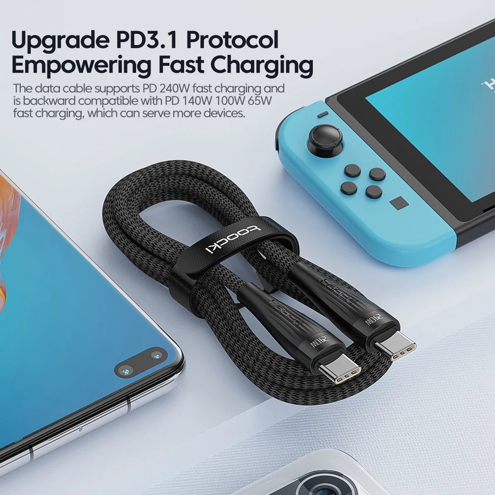 Toocki-Cable USB tipo C a tipo C, cargador de carga rápida PD 240 de 3,1 W para HUAWEI, Xiaomi, Samsung, Poco, IPad, Cable de datos - imagen 3