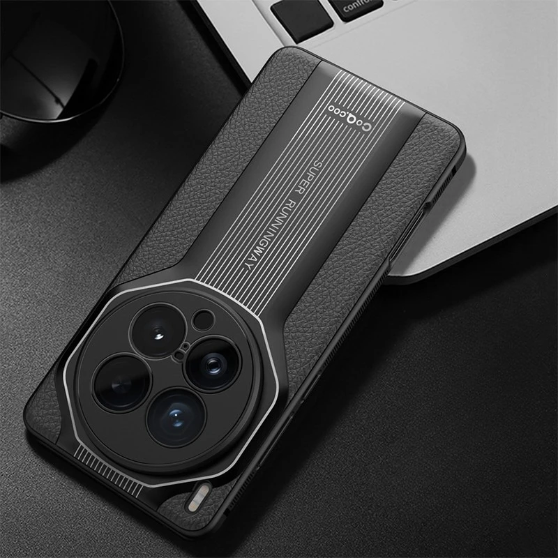 Para Vivo X200 Ultra funda de lujo con pintura brillante patrón de cuero Litchi + cubierta de borde suave de TPU para VIVO X200 Ultra - imagen 5