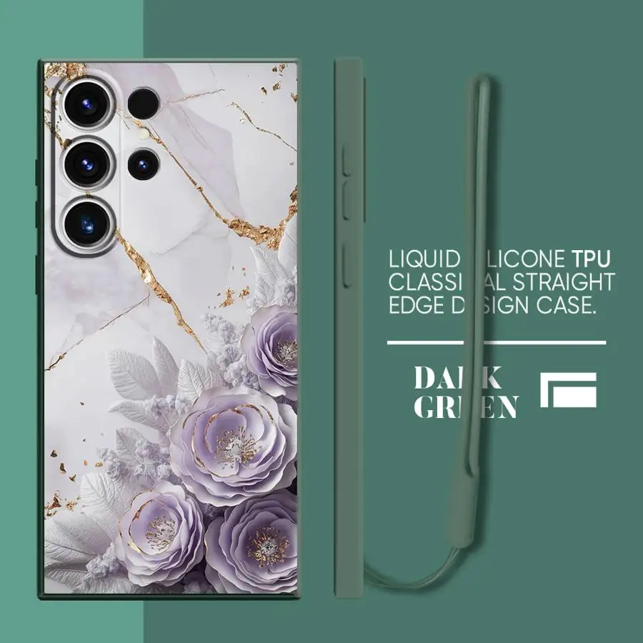 Funda de teléfono suave para Samsung Galaxy S23 Note 20 10 Ultra S25 Edge S21 Plus S24 FE S20 S22 flores de mármol Ultra de moda - imagen 2