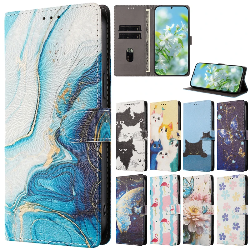 Funda de teléfono con soporte tipo billetera para Etui ZTE Blade V70 Max BladeV70 V 70 V60, Funda con diseño de gato bonito de dibujos animados, Funda con patrón de animales - imagen 2