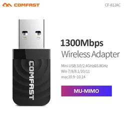 Comfast Adaptador USB WiFi 1300Mbps Dual-Band MU-MIMO
