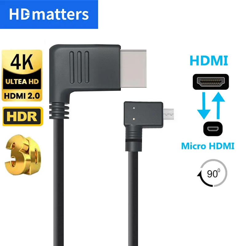 Cable Micro HDMI en ángulo 4K 60Hz HDMI a Micro HDMI Cable bidireccional con enchufe doble en ángulo Cable Micro HDMI 2,0