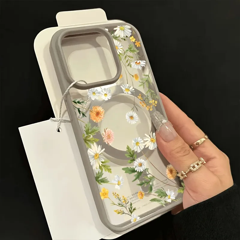 Funda de teléfono con carga inalámbrica Magsafe, pequeña y fresca, Floral, para iPhone 17 16 15 14 13 12 11 Pro Max Plus Air 16E, funda magnética - imagen 3