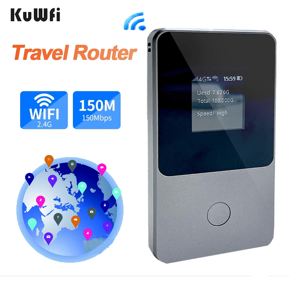 KuWfi-enrutador WiFi 4G LTE de 150Mbps, 3500mAh, punto de acceso Wifi portátil para viaje, sin necesidad de tarjeta SIM, 3GB de datos, 30 días para más de 160 países - imagen 2