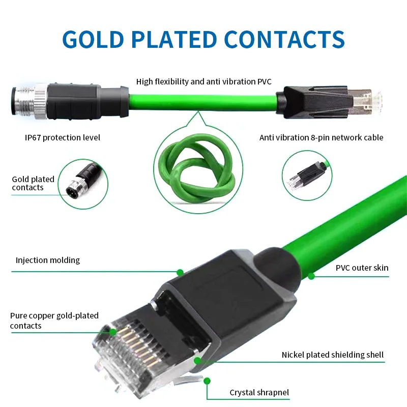 Cable Ethernet Gigabit M12 a RJ45 de grado Industrial, conector de aviación macho hembra de cadena de arrastre de alta flexibilidad tipo A de 8 pines IP67 - imagen 3
