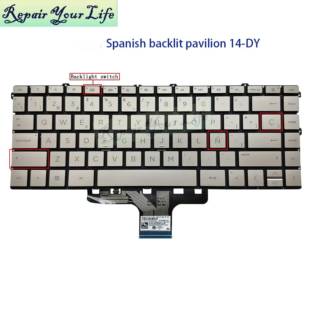 Teclado ruso retroiluminado para ordenador portátil España RU para HP Pavilion 14-DY 14M-DY 14-DY1000 TPN-Q234 retroiluminación española M28292-251 M28291-071 - imagen 3