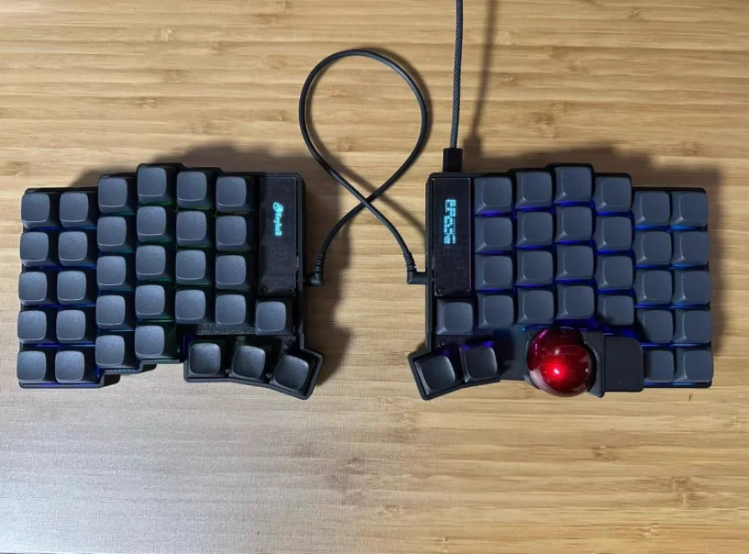 Kit de teclado mecánico dividido trackball plano, compatible con VIA/Remap, teclados ergonómicos para juegos RGB personalizados de modo único con cable, intercambiables en caliente