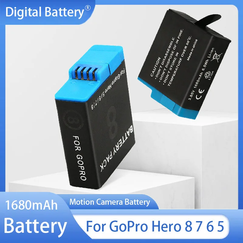 Batería de 1680mAh para GoPro Hero 8, 7, 6, 5, paquete de batería de iones de litio, almacenamiento de batería de cámara de movimiento para baterías recargables GoPro Hero8 - imagen 2