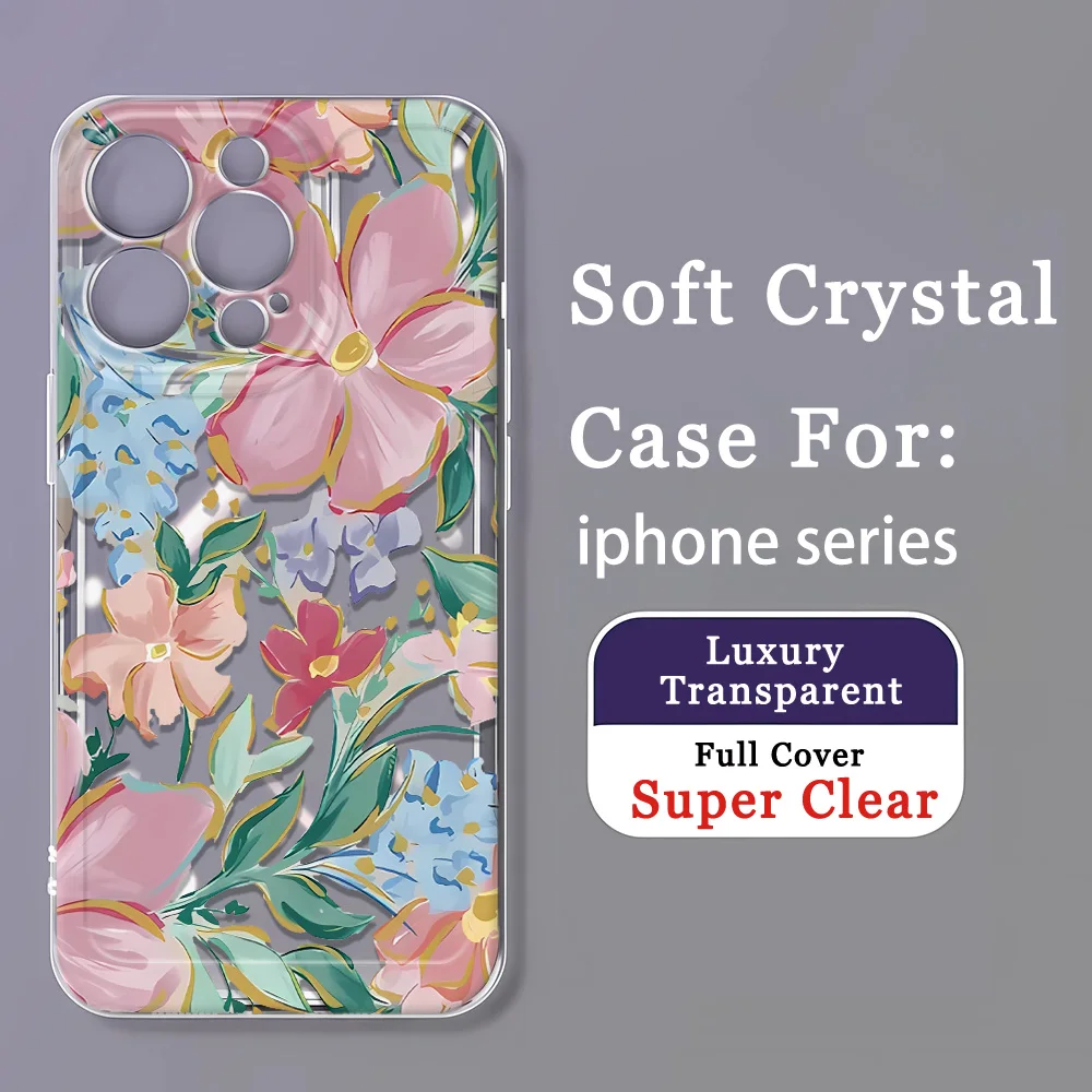 Funda de teléfono con pintura al óleo Retro para iPhone 13 14 15 16 ProMax 12 11 16E, funda de silicona con estampado de flores a prueba de golpes, decoración artística