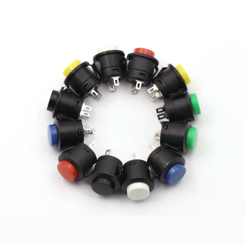 Interruptor de botón de piezas tipo tarjeta de 2 R13-507, 16MM, Circular, sin bloqueo, reinicio automático, botón de apertura, blanco y negro, red2 Uds. - imagen 3