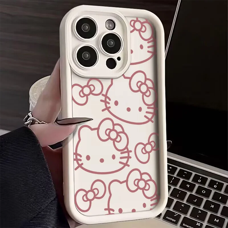 Funda de teléfono Kawaii rosa Hello Kittys para iPhone 16 15 14 13 12 11 Pro Max Mini XR XS X 7 8 6 6s Plus cubierta trasera suave de TPU - imagen 5