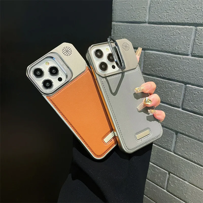 Para iPhone 16 15 14 13 12 11 Pro Max Plus soporte de cámara sin marco funda de teléfono de cuero mate soporte de lente cubierta de protección - imagen 3