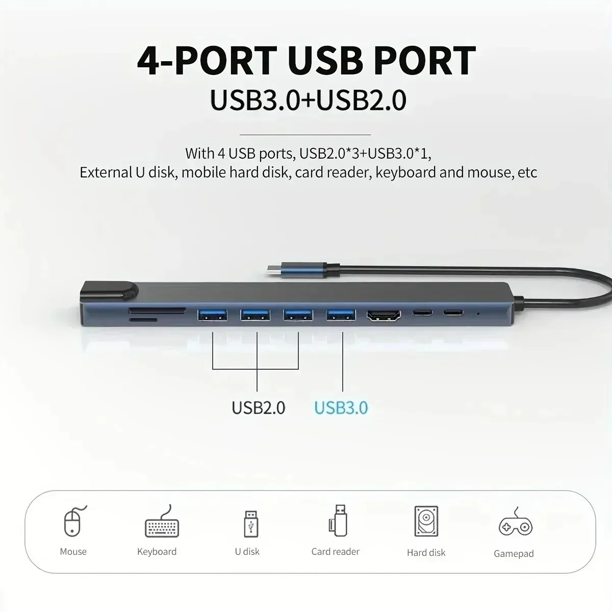 Hub USB C Thunderbolt3/4 a 4K @ 30Hz pantalla HD RJ45 adaptador Ethernet de 100Mbps divisor USB multipuerto con PD para acoplamiento de ordenador portátil - imagen 4