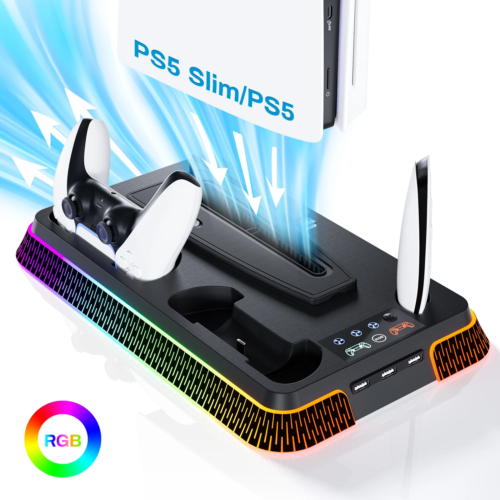 Soporte de carga multifuncional STORM WYRM para PS5 Pro/PS5 Slim/PS5 con base de carga doble, ventiladores de refrigeración y luz LED YH66S - imagen 2