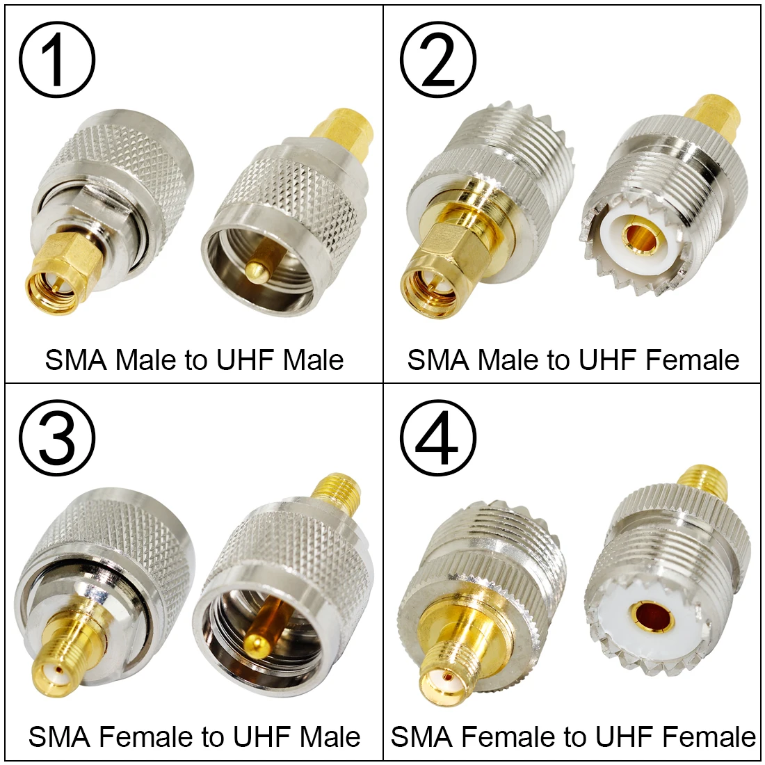 Adaptador Coaxial UHF SO239 PL259 a SMA, conector macho y hembra, terminales de cable, latón recto, 50ohm, 1 unidad - imagen 2