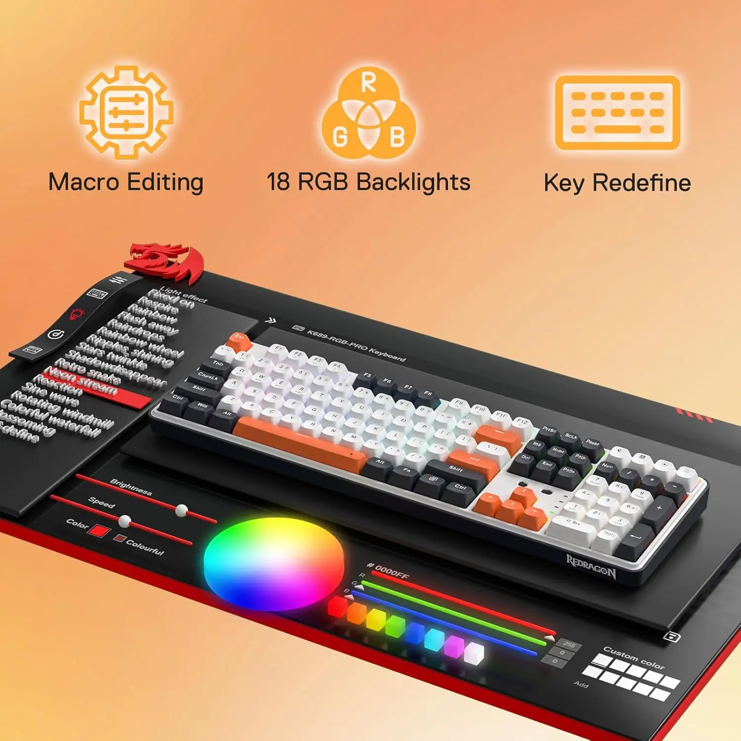 Redragon K689 PRO Teclado para juegos RGB con junta inalámbrica, teclado mecánico de 108 teclas con teclas extra 4, intercambiables en caliente actualizadas - imagen 4