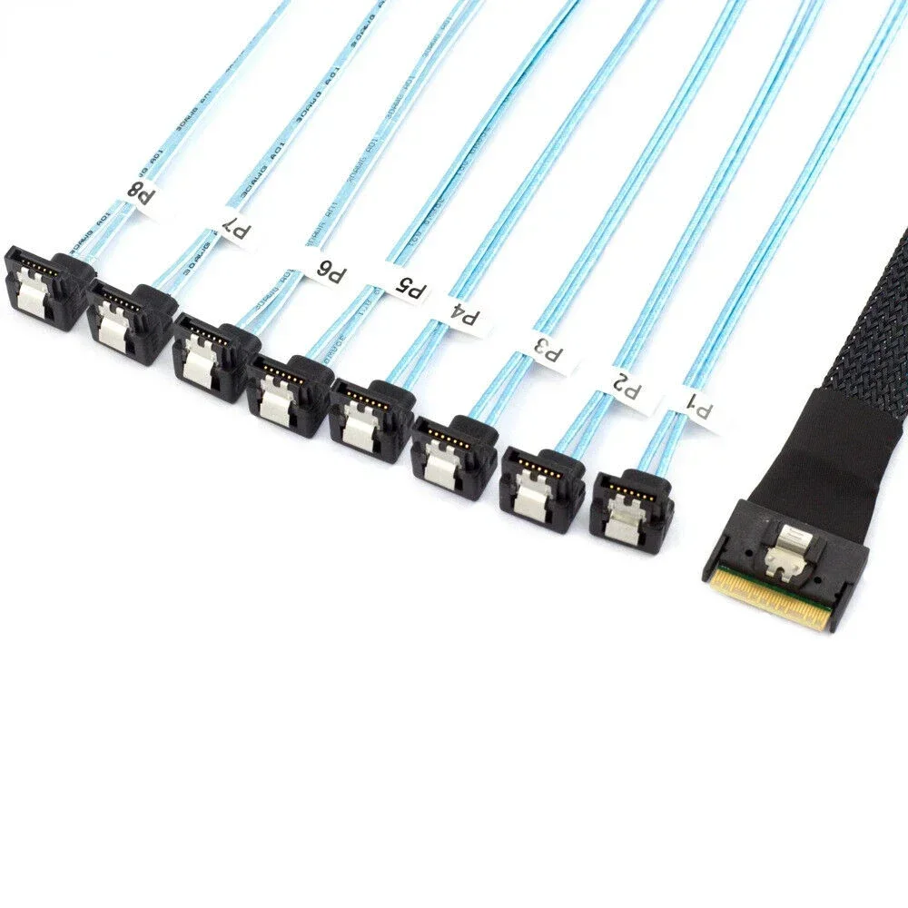 SFF-8654 a sata PCI-E Slimline SAS SFF-8654 8I a 8 puertos SATA Cable para disco duro de servidor de 90 grados