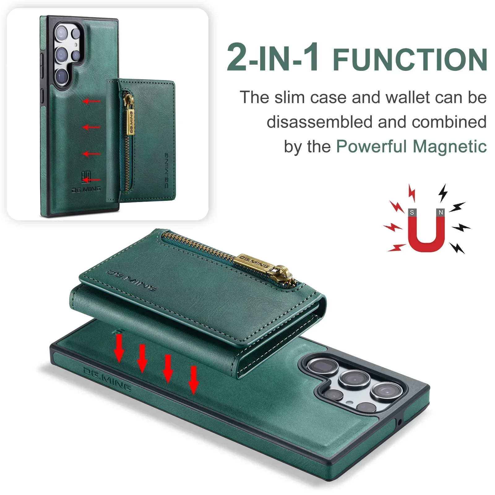 Funda tipo billetera con cremallera RFID de cuero magnético desmontable para Magsafe Samsung Galaxy S24 S21 Ultra S22 Plus S23 Fe funda con soporte de bolsillo - imagen 4