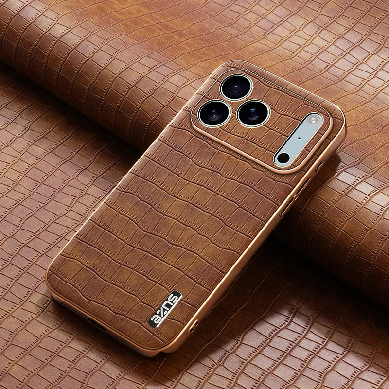 Funda de cuero PU con patrón de cocodrilo para iPhone 17 Pro Max 17 Air, funda protectora completa para cámara, carcasa de parachoques chapada con textura 3D