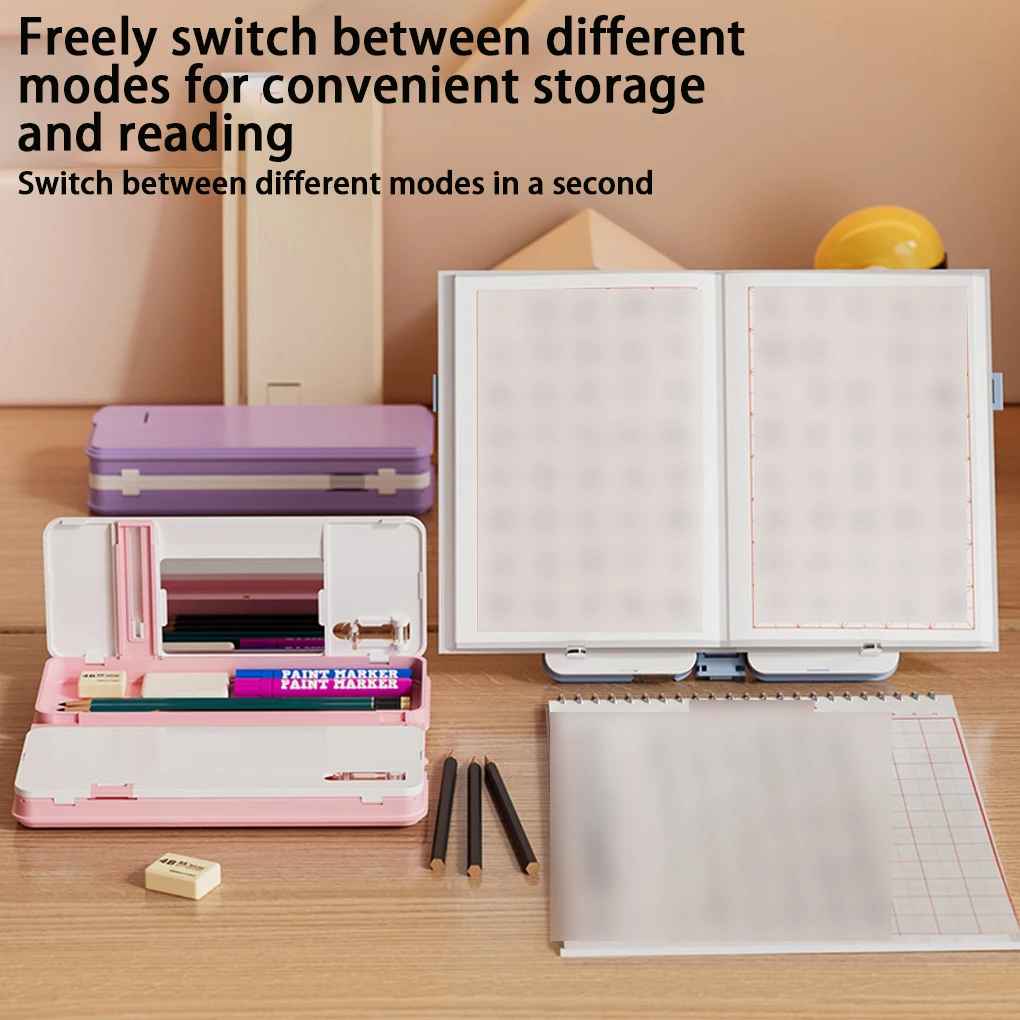 Estuche de bolígrafo con soporte, soporte de lectura, organizador de papelería, estantería de lectura plegable, caja de lápices, organización de estantería - imagen 4